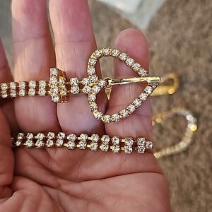 Belt crystals with heart closure gold tone vintage 37" long LOT 1208